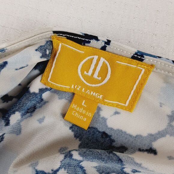 Liz Lange Womens Knit Dress Size Large Blue Multi Floral Sleeveless Wrap Front - Picture 3 of 11